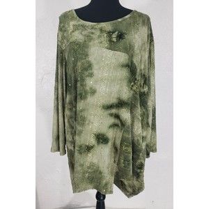NWT Sami & Jo Women's 3X Sage Green Tie Dye Embroidered Sequins Top Shirt Tunic
